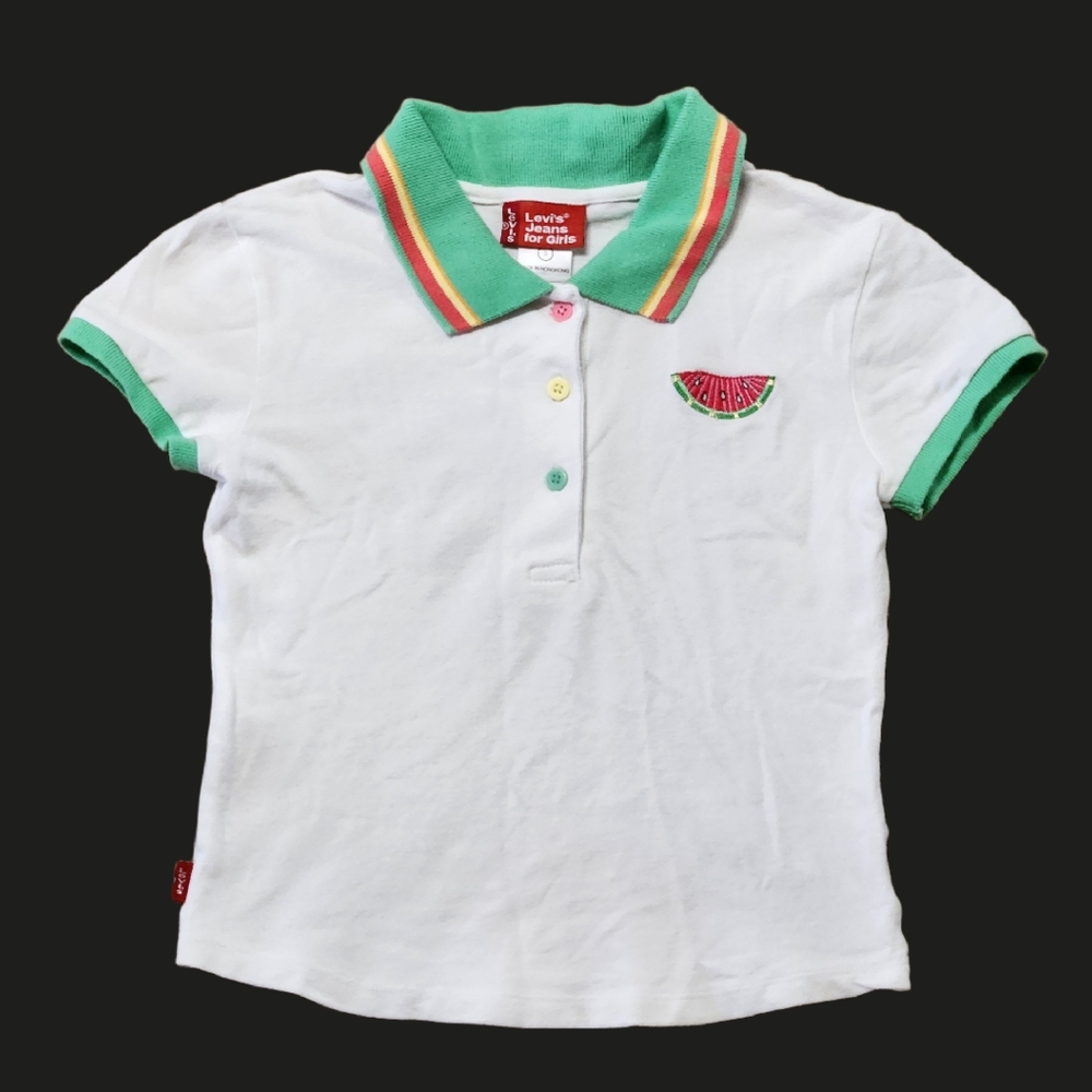 RARE 90s Levi's For Girls Embroidered Watermelon Polo Shirt Size SMALL